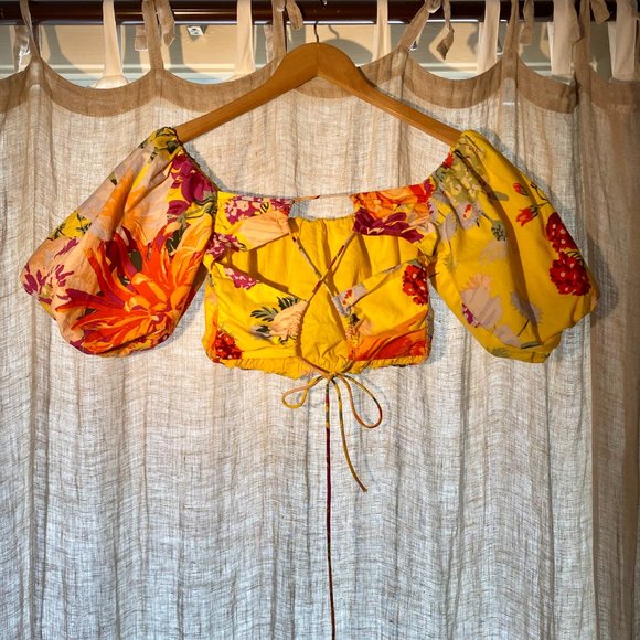 Floral Puff Sleeve Crop Top - Picture 2 of 2